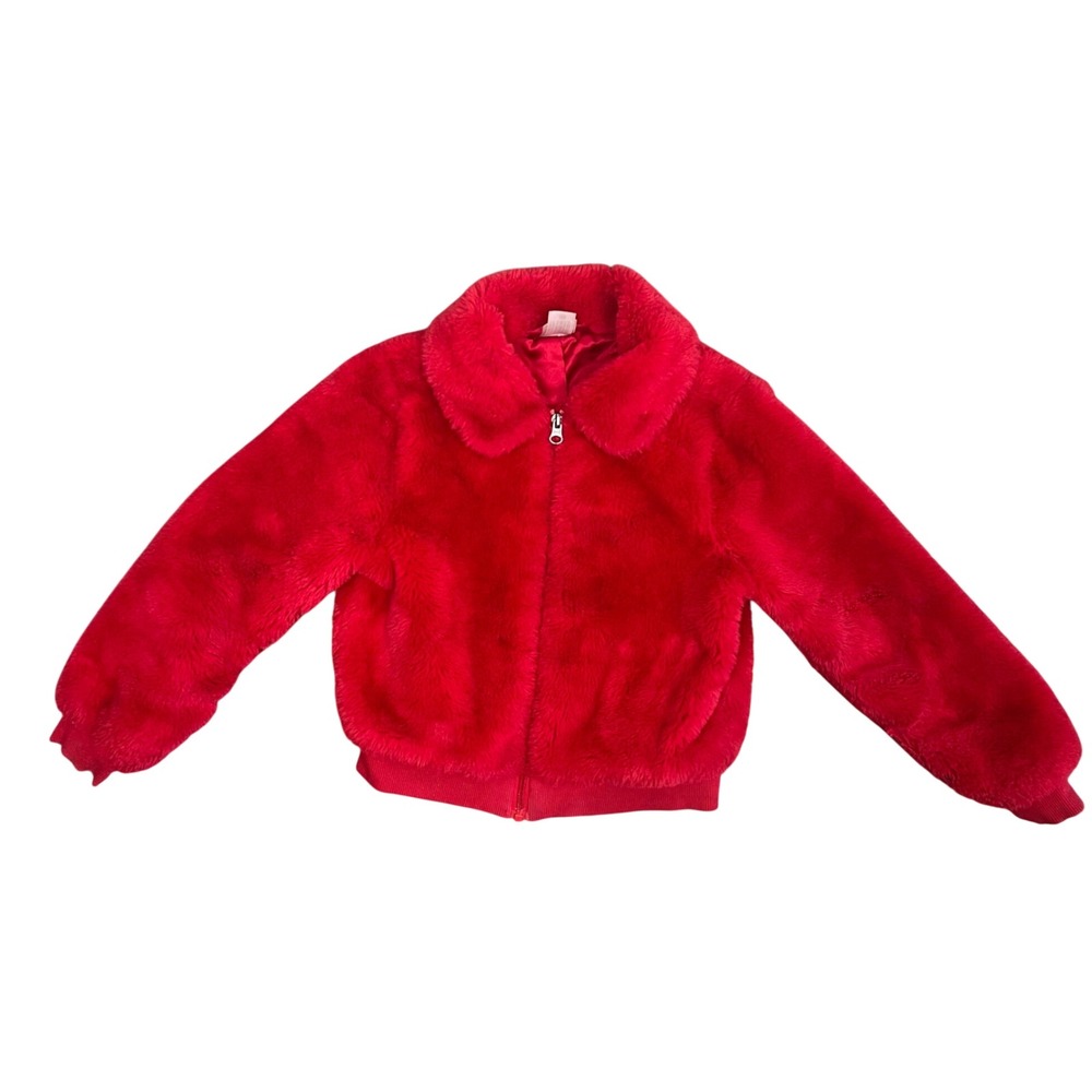 Hanna Andersson Kids Red‎ Faux Fur Bomber Jacket Euro 130/US 8 Ribbed Hem Cuffs
